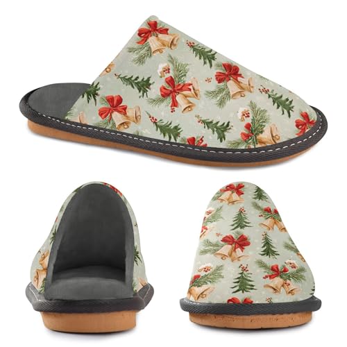 Slippers for Women Christmas Tree Bell Pattern Soft Winter Warm Shoes Indoor Outdoor Non-Slip House Travel Slippers4
