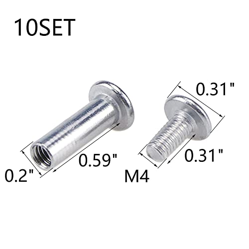 My Mironey M4 X 8Mm Binding Post Screw Hex Drive Socket Cap Bolts Stainless Steel Binding Bolts And Barrel Nuts Kit, For Furnitures Leather Belt Buckle, 10 Sets #TOP1