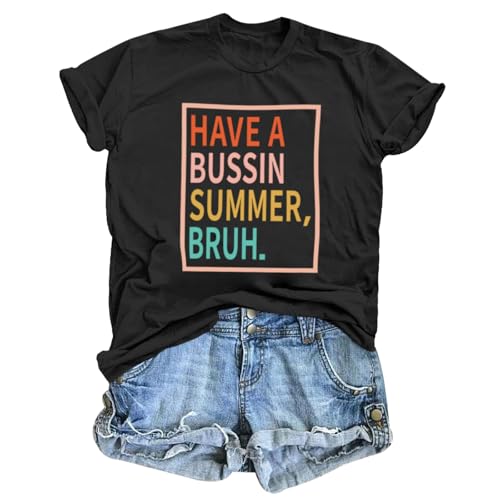 Pairxily Last Day of School Teacher Shirt Women Happy Have A Bussin Summer Bruh Shirts End of Year Happy Graduation, Negro -, XL