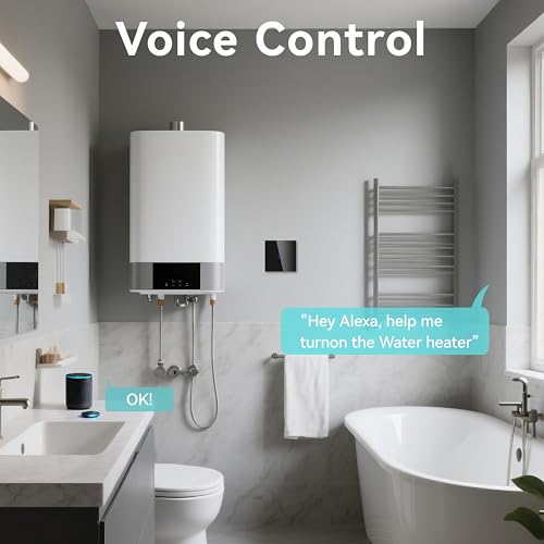BSEED 40A Smart Wasserheizungsschalter, Wassererhitzerschalter mit Amazon Alexa and Google Home, intelligenter Heizungsschalter mit Glas Touchscreen Schwarz (Nullleiter erforderlich)