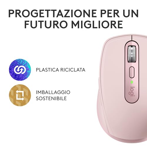 MX Anywhere 3S, Mouse Wireless Compatto, Scorrimento Veloce, Tracciamento 8K DPI, Clic Silenzioso, Pulsanti Programmabili, USB C, Bluetooth, PC Windows, Linux, Chrome, Mac - Rosa - Mouse gaming - Immagine 9