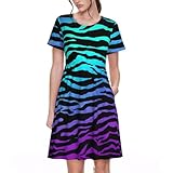 FSCEV Vestido de manga corta para mujer, diseño de camuflaje morado, azul y verde, con estampado de cebra y bolsillos en la cintura, para viajes, citas, fiestas, blusas geniales, Negro, XL