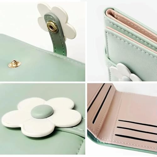 Women Cute Small Wallet Tri-Folded Wallet With Flowers Pu Leather Print Card Holder Coin Purse-Black3