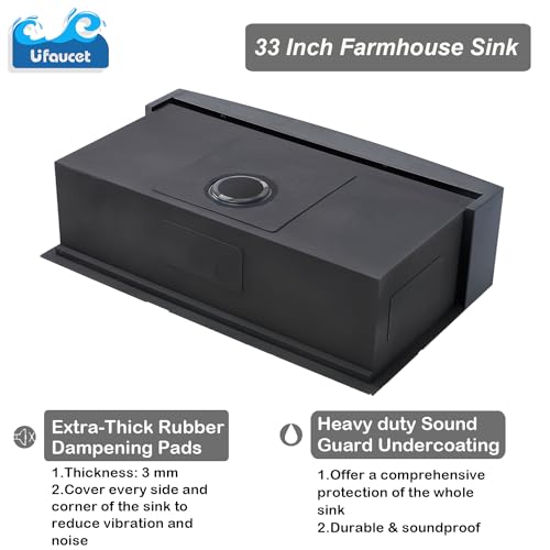 Image of 33 Inch Black Farmhouse Sink, Undermount Stainless Steel Apron Front Farm Kitchen Sink Single Bowl Workstation 16 Gauge 33x20x9 with Accessories
