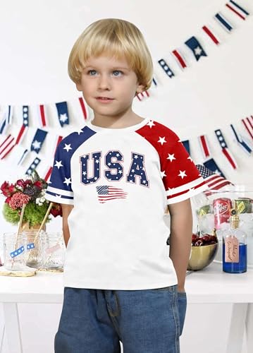 Image of CAZYCHILD Girls 4th of July USA Shirt American Flag Patriotic T-Shirt Independence Day Outfit for Kids 5-14Years