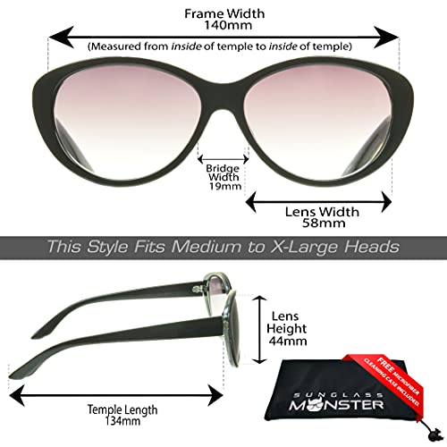 proSPORT Reader Sunglasses +2.00 Black and Tortoise Combo NOT BIFOCAL Cat Eye Frame Full Reading Smoke Lens for Women
