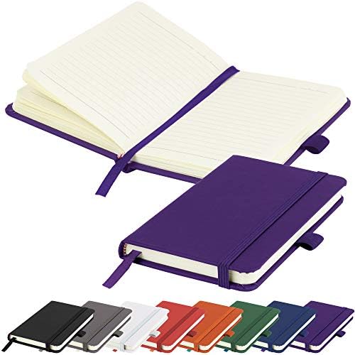 A6 Notebook New Small Pocket Hardback Lined Journal Notepad Note Book Pad with Pen Loop, 196 Page, Elastic Closure and Ribbon Marker Notepad Note Book Notes Pad (Black)