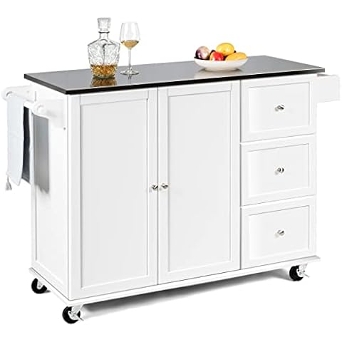 COSTWAY Large Kitchen Storage Trolley with Wheels Cover