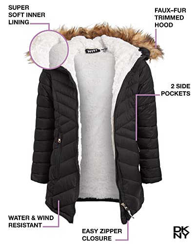 Dkny Girls' Winter Coat ? Fully Sherpa Lined Glacier Shield Parka Jacket, Fur Trim Hood (7-16), Size 7/8, Jet Black #TOP1
