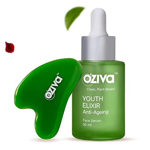 OZiva Youth Elixir Phyto Retinol Anti-Ageing, ( Serum 30ml + Guasha) | Anti-Ageing Face Serum for Men & Women for Wrinkle Reduction & Skin Tightening | Sulphate-Free | With Phyto Retinol, Rose & Tiare Flower, 30 ml
