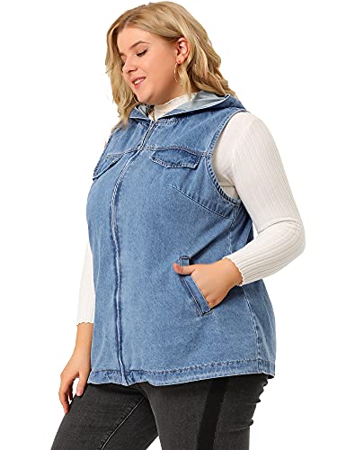 Agnes Orinda Plus Size Denim Vest For Women Sleeveless Lightweight Hoodie Utility 2023 Denim Jacket Vests 3X Blue #TOP3