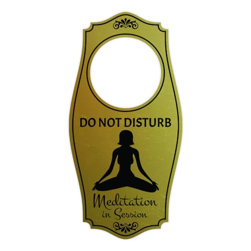Do Not Disturb Meditation In Session Door Hanger | House or Business Door Sign - Brushed Gold, 4" x 8"