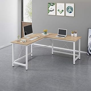 Cherry Tree Furniture Large L-Shaped Corner Desk Computer Workstation 150x150 x73 cm (Wood & White Frame)