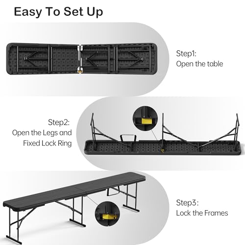VSOAEIL 6 Foot Folding Bench, Portable Plastic Folding Bench Seat, Foldable Seat for Indoor Outdoor Picnic Camping Dining, Soccer Garden Multipurpose Entertaining Activities, Black, 2 Pack