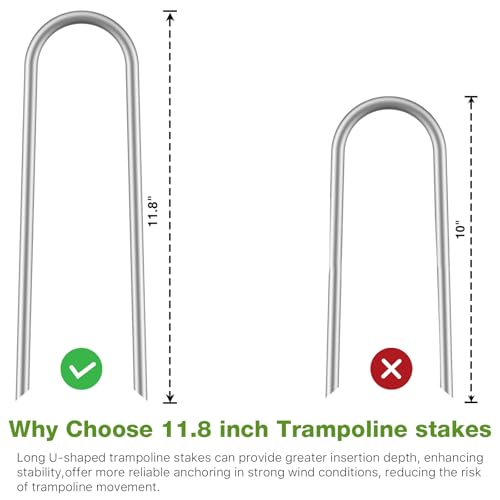 Image of Heavy Duty Trampoline Stakes Anchors High Wind U Type Sharped Ends Safety Ground Anchors Galvanized Steel 11.8 inch for Soccer Goals,Tents and Garden Decorations