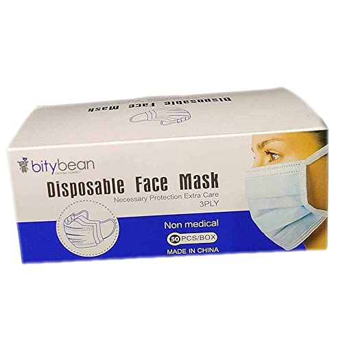 Bitybean 2000 Blue Disposable Face Masks 2,000 Protective 3-Ply Breathable Comfortable Nose/Mouth Coverings For Home & Office | Elastic Ear Loop 3-Layer Safety Shield For Adults/Kids. On The Go #TOP1