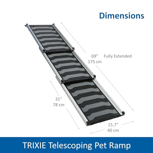 TRIXIE 39479 Robuste Teleskop-Haustierrampe, 175,3 cm, leichtes Aluminium, tragbare Hunderampe, Autorampe, extra lang
