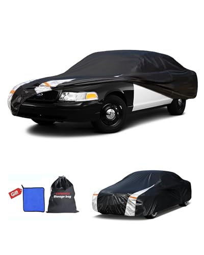 Image of Multi-Layer Car Cover Custom Fit for Ford Crown Victoria (1991-2010), 100% Waterproof All Weather for Automobiles, Gift with Towel, Heavy Duty Car Covers for Rain Sun UV Protection with Door Zipper.