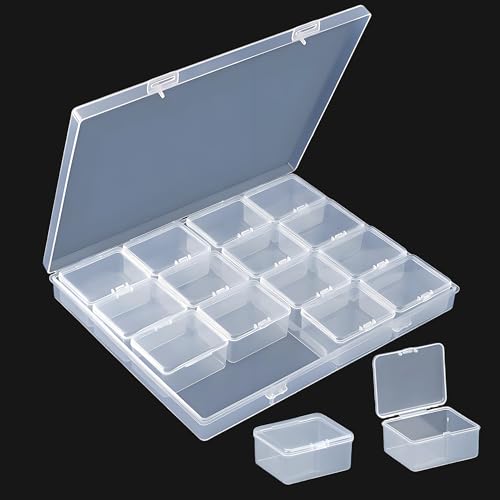 Image of Large Bead Storage Box - 16 Grids Clear Organizer, 1 Pack,Portable for Jewelry,Diamonds,Hardware,Craft Accessories Grid Plastic Box,Oil Painting Color Palette,Ring Earring Storage Box