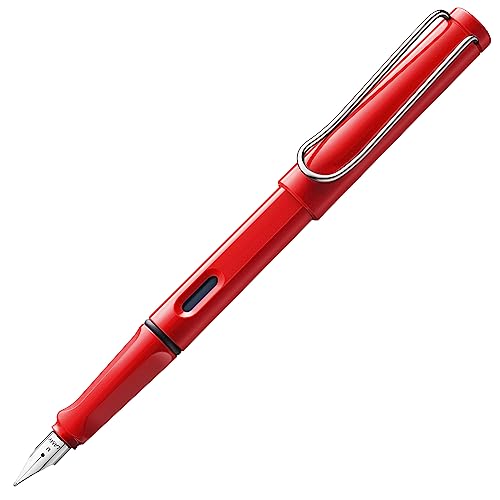 Lamy safari red - Pluma estilográfica con empuñadura ergonómica y plumín de acero pulido en tamaño B - ideal para cualquier escritura y caligrafía - incluye cartucho T 10 azul - Diestro