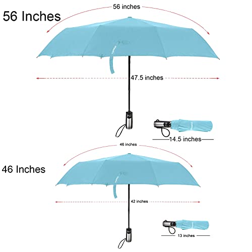 Tradmall Travel Umbrella Windproof With 46 Inches Large Canopy 10 Reinforced Fiberglass Ribs Ergonomic Handle Auto Open & Close, Sky Blue #TOP1