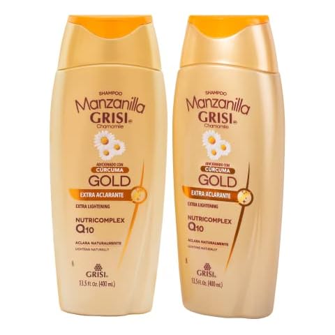 Manzanilla Grisi Gold Extra Lightening Shampoo Cleansing and Extra Lightening with Chamomile Extract and Turmeric Lightens Naturally Soft and Luminous Hair, 2 Pack of 13.5 FL Oz, Bottles, 2 Count Cover