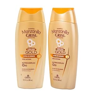 Manzanilla Grisi Gold Extra Lightening Shampoo Cleansing and Extra Lightening with Chamomile Extract and Turmeric Lightens Naturally Soft and Luminous Hair, 2 Pack of 13.5 FL Oz, Bottles, 2 Count