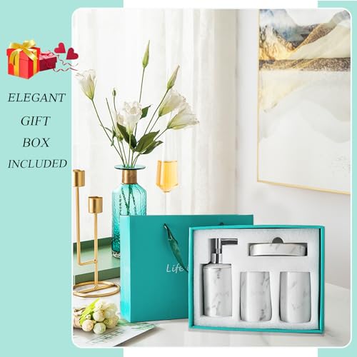 Santentre INK WHITE 03 Santenre 4 Piece Ceramic Bathroom Accessory Set, Luxury Bathroom Sets Accessories With Soap Dispenser, Toothbrush Holder, Tumbler, Soap Dish thumb #5