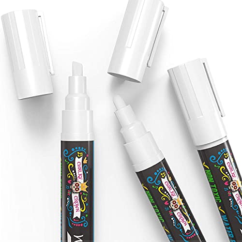 Liquid Chalk Marker Pen - White Drawing Chalk - Chalk Markers for Chalkboard Signs, Windows, Blackboard, Glass - 6mm Reversible Tip (5 Pack) - 24 Chalkboard Labels Included - Thumbnail 7