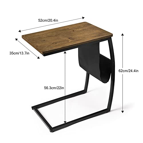 Sriwatana Side Table End Table, Vintage C Shaped Couch Table With Side Pocket For Sofa Laptop Coffee Snack, Walnut #TOP2