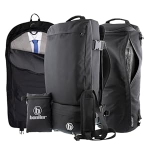 BANFFER - Kleidersack, schwarze Reisetasche, Herren-Reisetasche, umwandelbar, 2-in-1 für Herrenanzug, Handgepäck mit reflektierendem Band, wasserdichte Hülle, Roll-Up Garment Bag, Geschenk, Schwarz