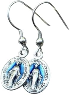 Miraculous Medal Earrings, Half Inch Latin Miraculous Medal, Our Lady of Grace Earrings, Sterling Silver fishhook earwire, alloy charms, Confirmation Gift