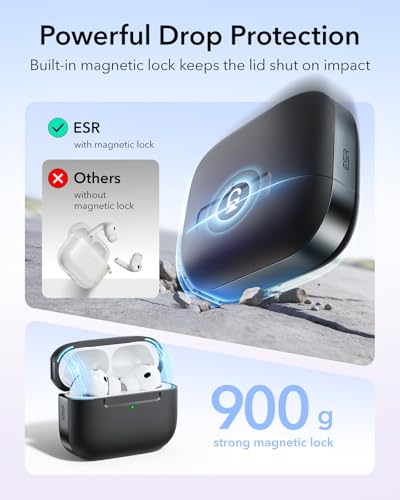 Image of ESR for AirPods Pro 3 Case (USB-C), Compatible with MagSafe, Magnetic Lid Lock, Full Drop Protection Cover with Lanyard, Pulse Series, Black