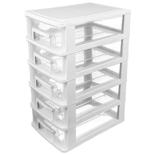 Alipis Multifunctional Five-Layer Plastic Drawer Storage Cabinet, Portable Dustproof Organizer for Closet and Home, 6 Stackable Drawers, White and Transparent