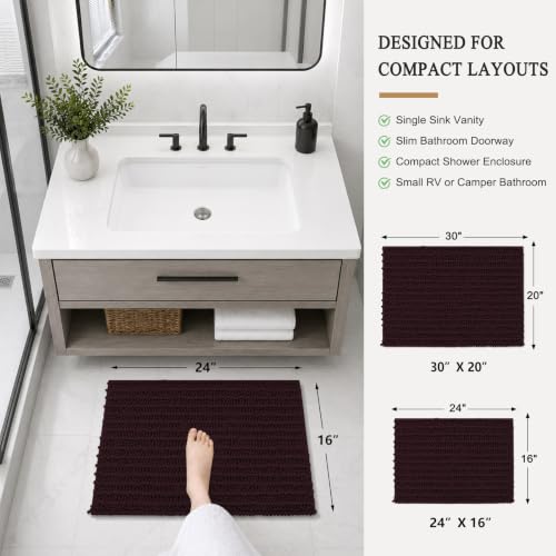Image of Arotive Luxury Small Bathroom Rugs 24x16, Extra Soft Thick Absorbent Shaggy Chenille Bath Rugs, Machine Wash Dry, Bath Mats for Bathroom Floor, Tub and Shower, Home Decor Accessories, Black Cherry