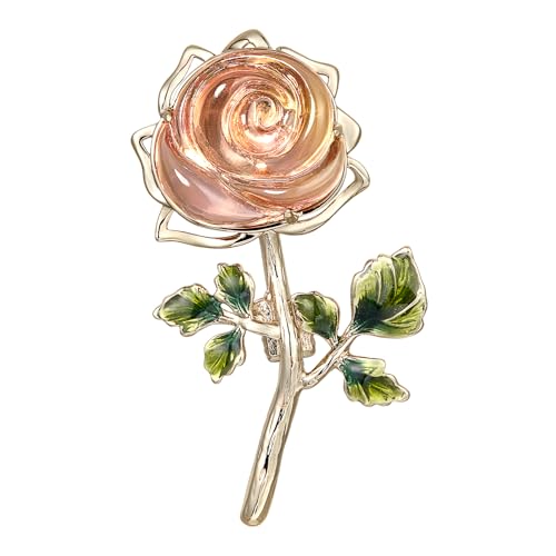 Image of Handmade Embroidery Flower Brooch Pins for Women, SHE'S FREE STYLE JUST FOR YOU Luxury Gradient Stitching Floral Brooch Pins with Crystal stamen, Enamel Metal Butterfly with Green Leaves, Hand Dripping Oil Jewelry pins