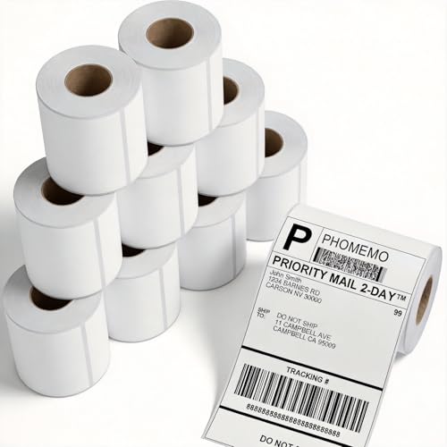 Image of Phomemo 4x6 Thermal Label 10 Rolls 250PCS /Roll, Shipping Labels Pack of 2500 4x6 Roll Labels, Compatible with Phomemo, Zebra, Rollo, Jadens and Other Thermal Printers