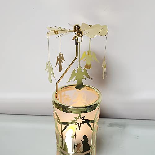 Kingnero Carousel Candle Tea Light Holder Rotary Candle Holder Spinning Candleholder Metal Windmill Candlestick For Home Decor (Gold Angel) #TOP4
