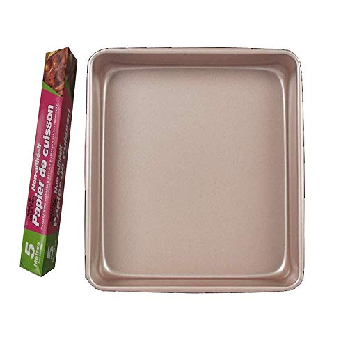 Luyshts Ustensiles de Cuisson antiadhésifs carrés en Acier au Carbone, Plaque à Biscuits rectangulaire et Plateau de Service, Plat Profond en Carbone (12,5, Or) (Color : 12.5, Size : Gold) Cover