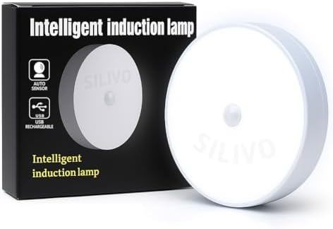 Uigos Motion Sensor LED Lamp, USB Rechargeable Night Light with Magnetic Stick-On Mount, Plastic, 3cm x 3cm x 20cm, White, for Cabinets, Wardrobes, and Hallways