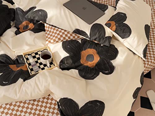 Houseri Black And White Floral Comforter Set Queen Beige 3D Floral Comforter Bedding Sets Queen For Women Teen Girls Kawaii Flowers Comforter Queen Size Cute Black Brown Plaid Bedding Set Quilt Queen #TOP1