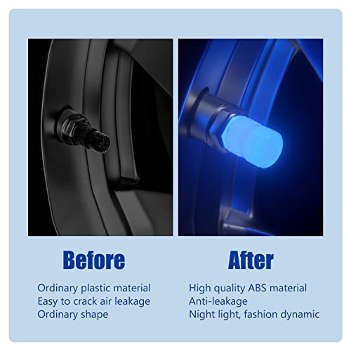 Miytsya 4 Pcs Noctilucous Car Tire Valve Stem Caps, Glow Luminous At Night, Air Caps Cover Fluorescent, Illuminated Auto Car Wheel Valve Stem Caps Cover For Vehicle, Suv, Motorcycles, Truck (Blue) #TOP3