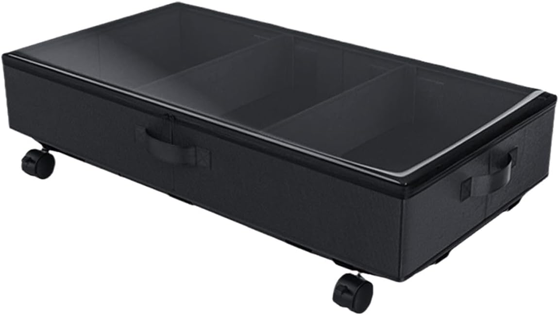 HOMSFOU -bed Storage Bin with Wheels 3-compartment Oxford Cloth Clothes Organizer Box Large Capacity Dustproof Storage Case for Quilts Sheets