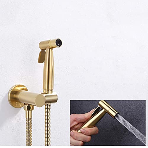 Kit de bidé de mano de pared en acabado cepillado dorado 3