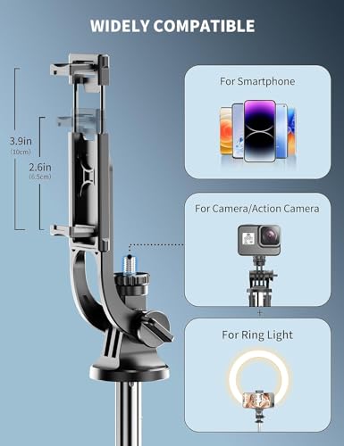 Image of Bouncefit R1L Extra Long Extendable Selfie Stick with Wireless Bluetooth Remote and Tripod Stand, Rechargable LED Light, Compatible with iPhone /OnePlus /Samsung /Oppo /Vivo /Xiaomi and All Phones (180Cm)
