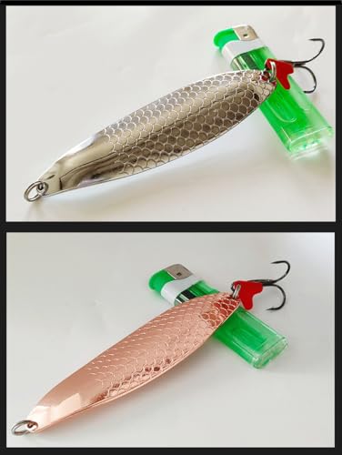 Copper Silver Fishing Spoon Lure Brass Spinner Salmon Trout Pike Pollock Bass Sea Fishing Freshwater Mackarel Rig Boat River Shiny Long Cast Casting Large Heavy Trebble Hook (BRASS AND SILVER 24 GRAM) - Image 6