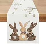 Ostern Tischläufer Frühling Modern Osterdeko 40 x 100 cm Saisonnal Tisch Läufer Leinenoptik Tischdeko Hasen Abwaschbar Ostertischdecke Deko für Küche Esstisch Drinnen Draußen Party