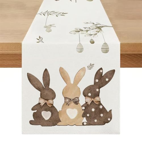 Ostern Tischläufer Frühling Modern Osterdeko 40 x 100 cm Saisonnal Tisch Läufer Leinenoptik Tischdeko Hasen Abwaschbar Ostertischdecke Deko für Küche Esstisch Drinnen Draußen Party