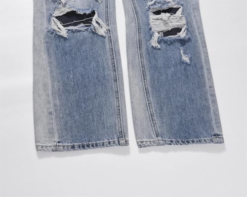 Men Ripped Jeans High Street Slim Daily Breathable Straight Solid Style Vitality Hip-Hop Jeans3