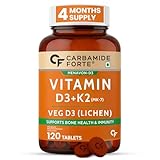 Carbamide Forte Vitamin D3 K2 Supplement | Vitamin K2 MK7 To Support Bone & Heart Health | Veg D3 - Lichen - 120 Tablets